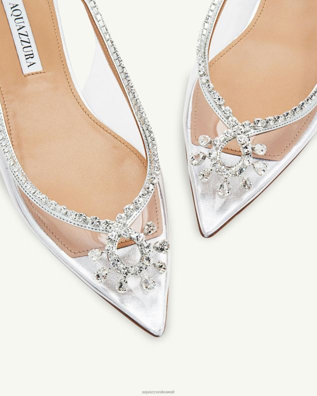 Aquazzura حبال كريستال الإغواء المسطحة فضة HNZRT272